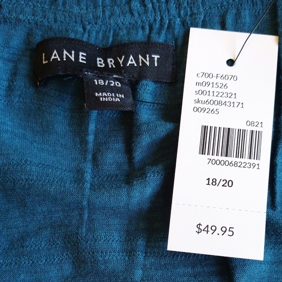 Lane Bryant NWT Teal Blue Ruffle Tie Neck Striped 3/4 Sleeve Faux Button Blouse - Picture 5 of 7